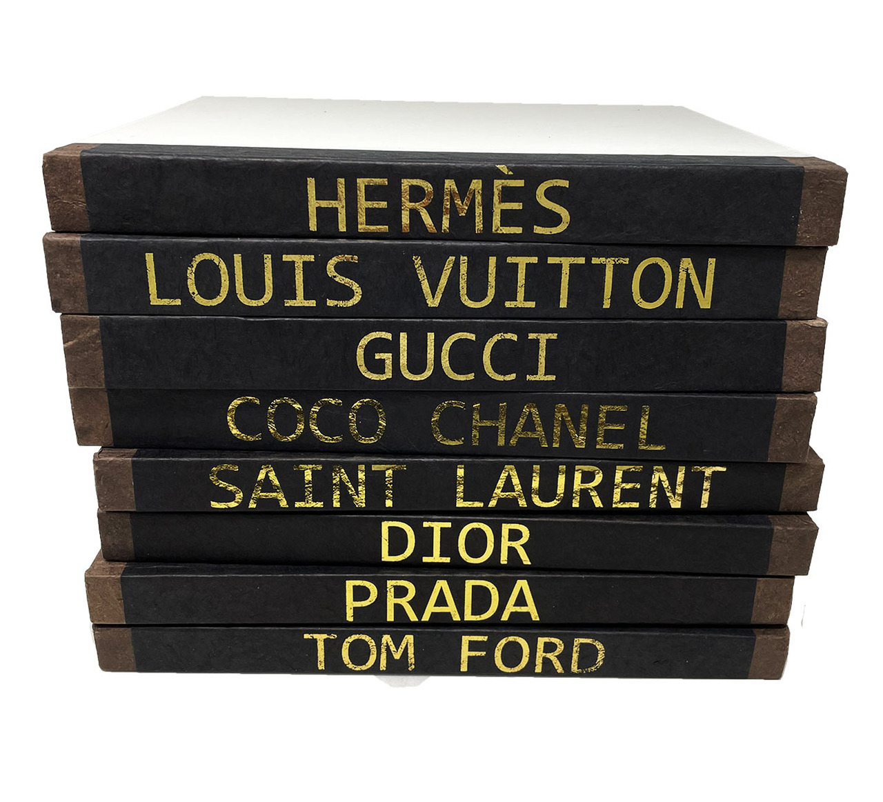 CUSTOM GOLD LETTERING ON BLACK WITH BROWN TRIM / OFF-WHITE COVER / 12″-14″  (Sold by the book) - Parnian Furniture